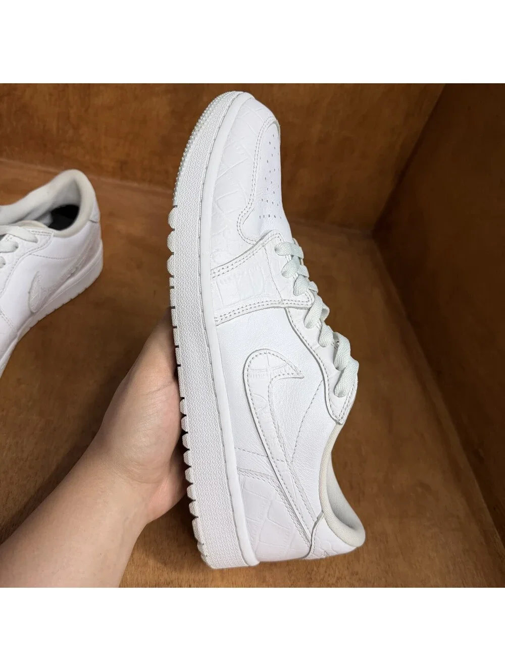Nike Air Jordan 1 Low Golf Triple White Croc Shoes Mens 11 Sneakers DD9315-110